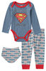 Superman 3 Piece Bodysuit Pant Bib Set - 0-3 Months - Blue