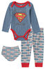 Superman 3 pièces Le maillot de corps haleter bavoir ensemble 0-3M- Bleu