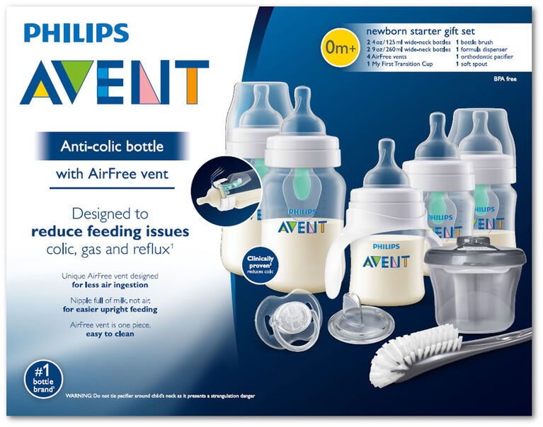 Ensemble-cadeau de démarrage avec biberons anticoliques Philips Avent munis du système de ventilation AirFree.