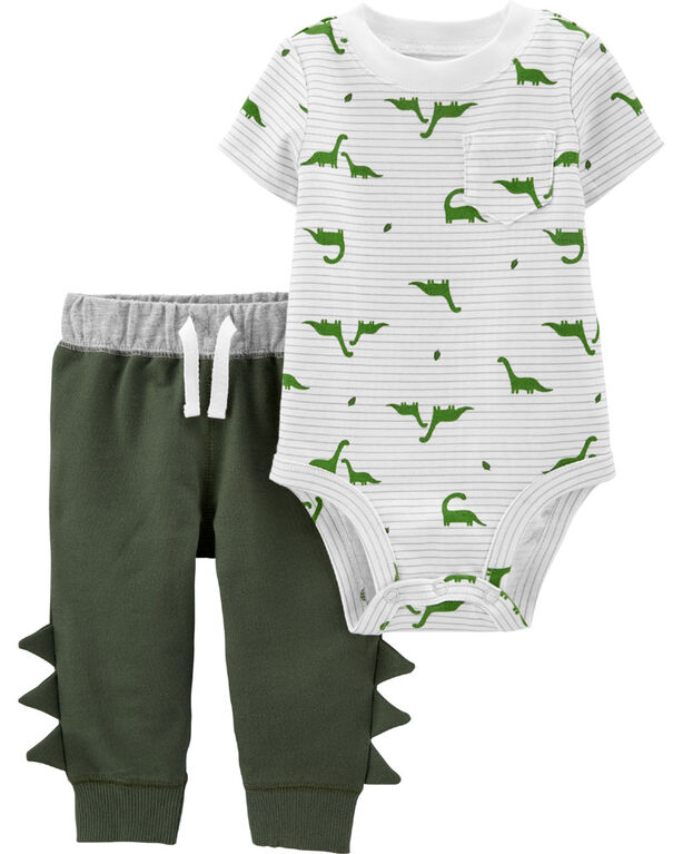 Ensemble 2 pièces cache-couche à dinosaure et pantalon Carter's – vert, 6 mois