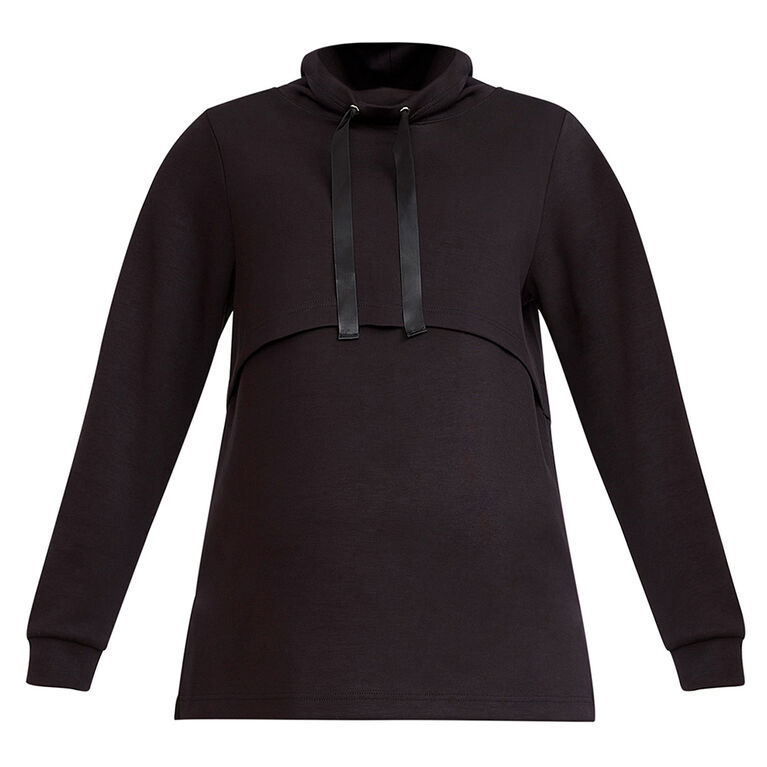 Motherhood -  Long Sleeve Scuba Funnel Nursing Top - Black -S