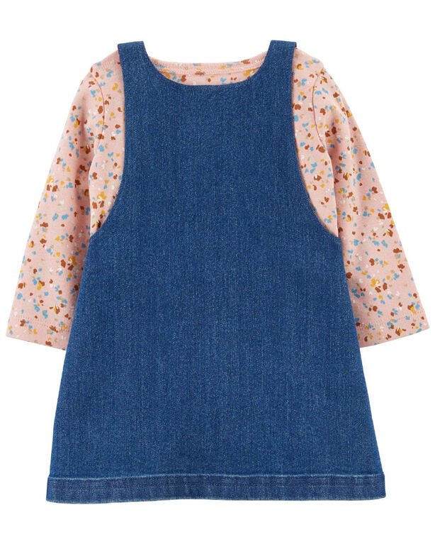 Ensemble 3 pi&egrave;ces t-shirt et robe chasuble en chambray bleu Carter&rsquo;s 3M