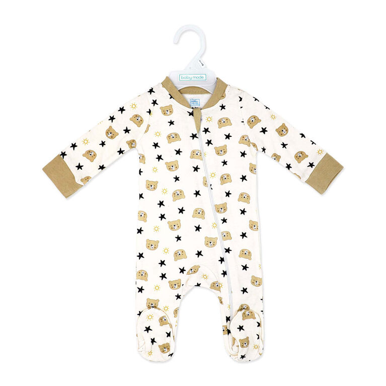 Baby Mode Interlock Coverall: Tan Bear 6-9M