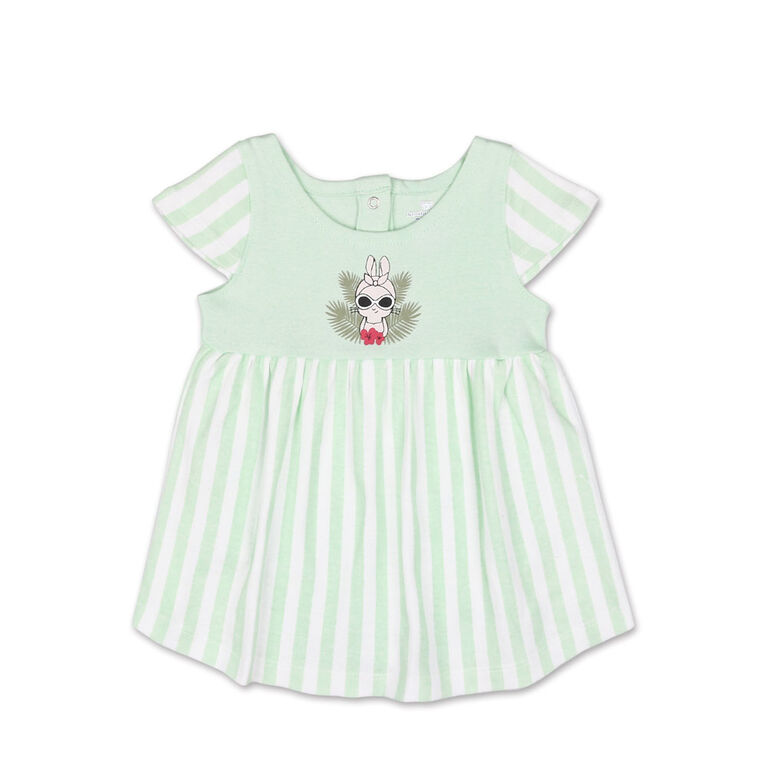 Koala Baby Short Sleeve Bunny Green Striped Dress - 24 Month