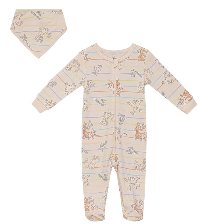 Lion King 2 Piece Sleeper-Bib Beige 18/24M