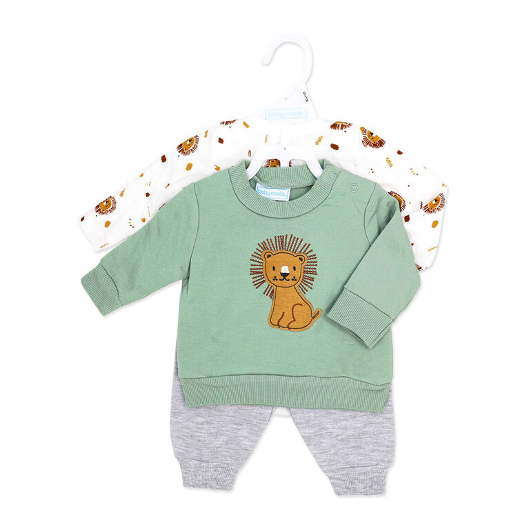 Baby Mode Ensemble de jogging en polaire 3 pièces : lion vert 24M