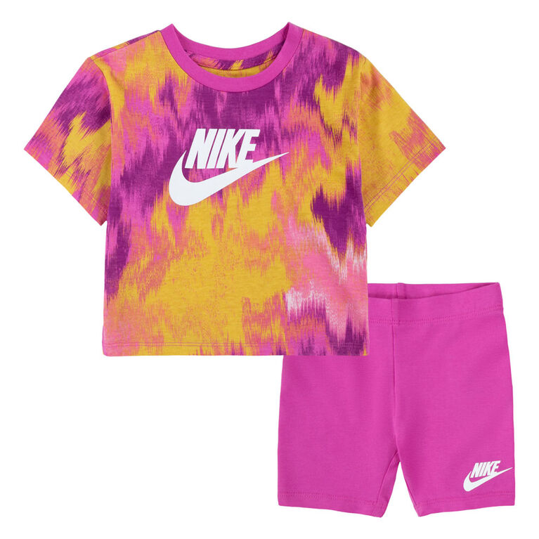 Nike Boxy Tee and Bike Shorts Set  - Fuchsia - Size 4T