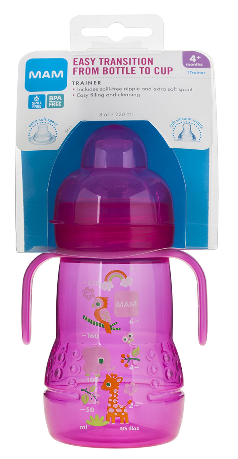 Mam Trainer Cup With Nipple And Extra Soft Spout 8oz Pink