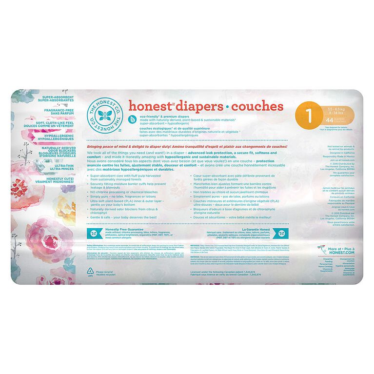Honest Diapers Size 1 Rose Blossom