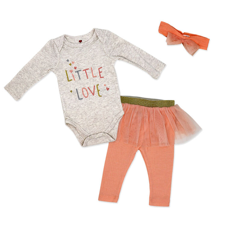 Mini Hop 3 Piece Legging Tutu Set: Peach Love
