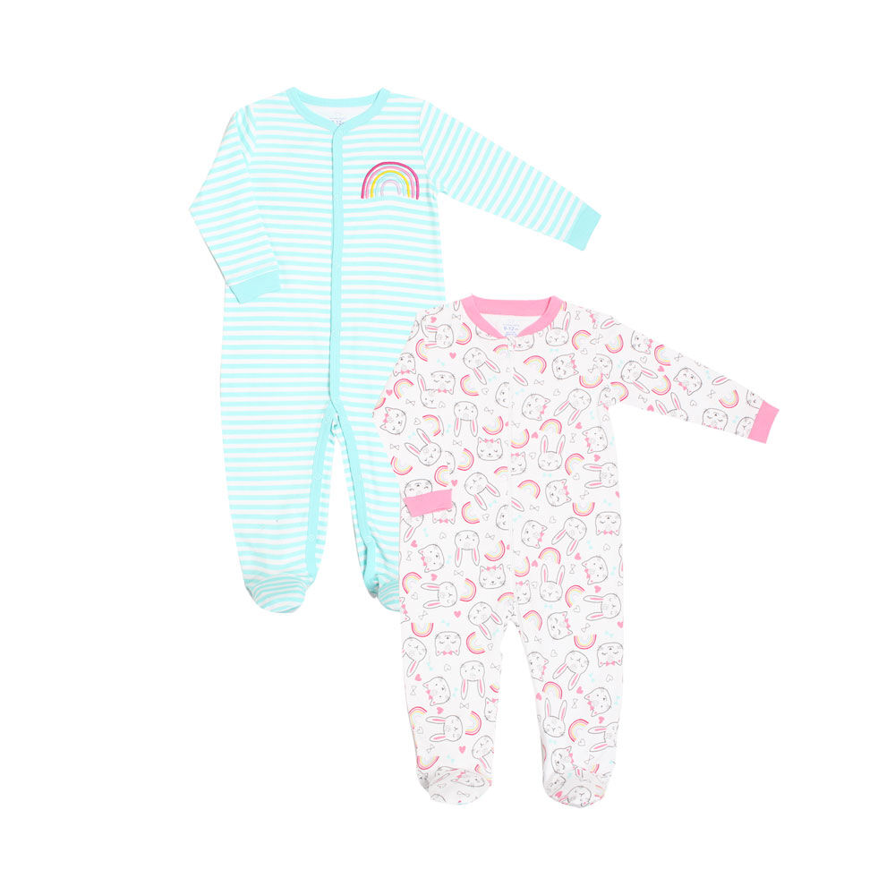 Koala Baby Girls 2 Pack Sleeper Rainbow Bunny Teal Pink Newborn