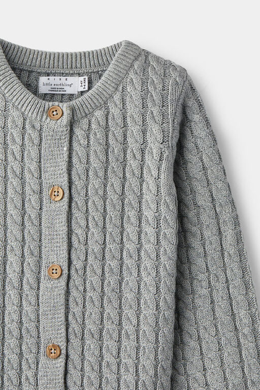 RISE Little Earthling Cable Knit Cardigan Grey