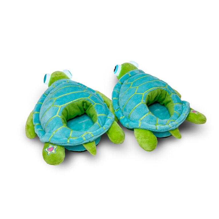 Chaussons NightBuddies Tortue Verte en Peluche Yeux Lumineux