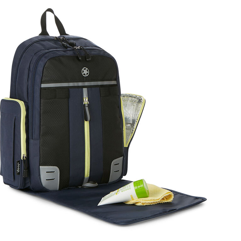 Jeep Adventurers Backpack Diaper Bag Navy and Black with Citron trim
