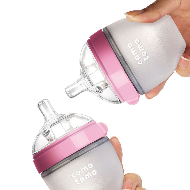 Comotomo Natural Flow Bottle (Double Pack) 150ML Pink. Babies R