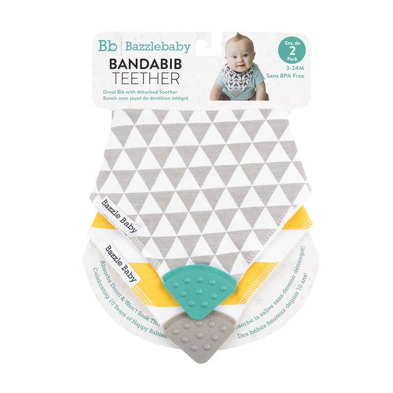 Bazzle Baby Banda Bib Teether 2pk - Triangle/Stripe