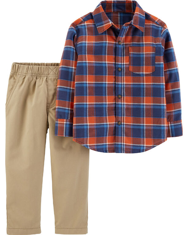 Carter's 2-Piece Plaid Button-Front Shirt & Khaki Pant Set - Red/Khaki, 3 Months