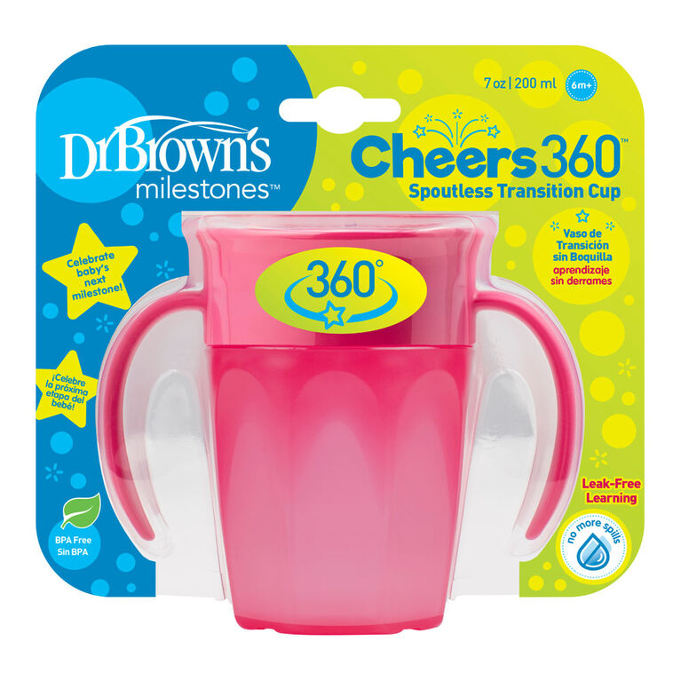 Gobelet de transition de Dr. Brown's Milestones Cheers360 200 ml rose.