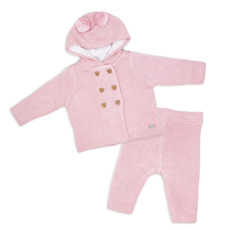 Rock-A-Bye Baby Boutique Pink Knitted 2-Piece Cardgian and Pant Gift Set