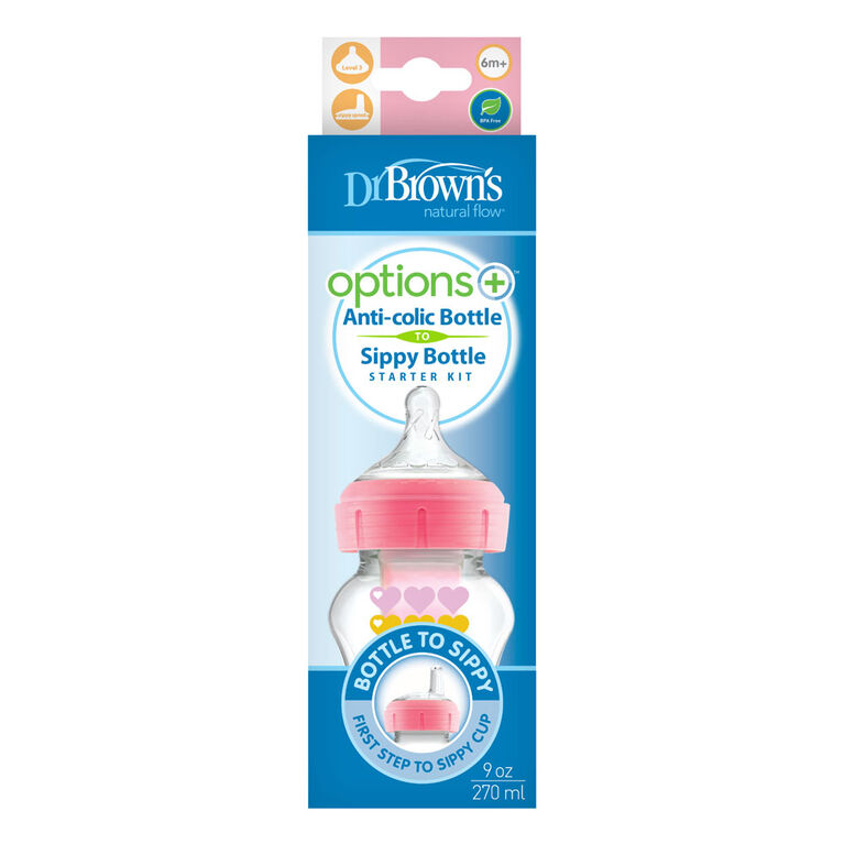 Dr. Brown's Options+ Sippy Bottle Starter Kit Wide Neck - Pink