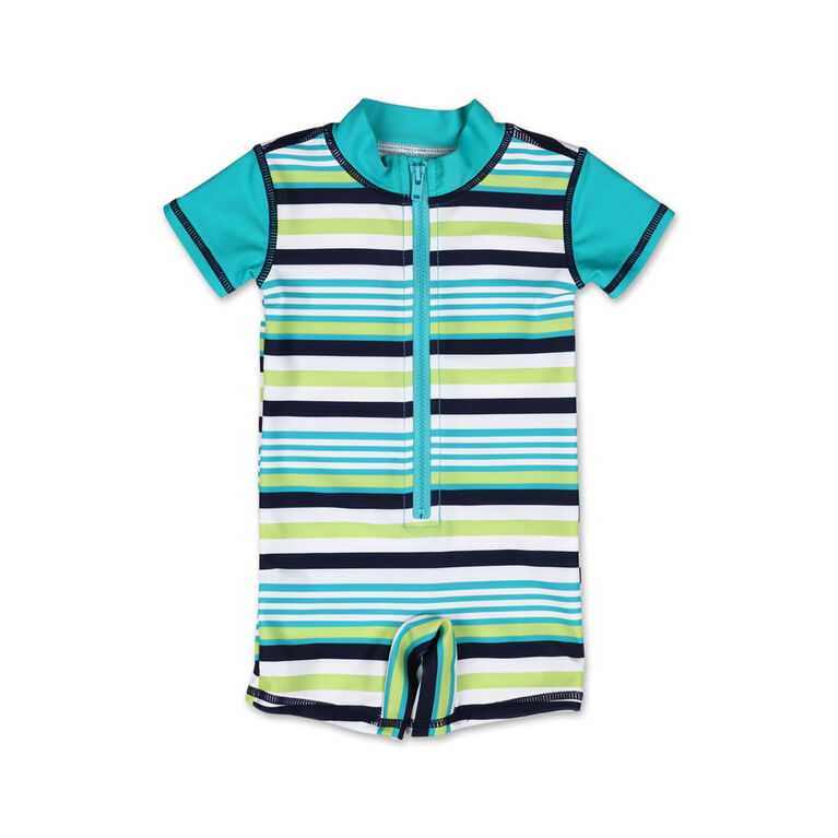 Koala Baby Short Sleeve 1Pc Romper Aqua Stripe, 6-9 Months