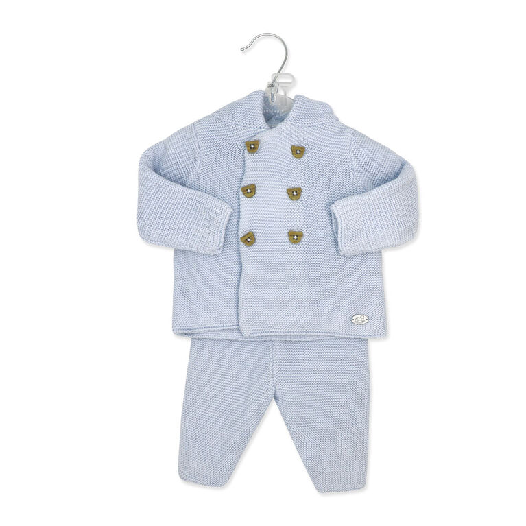 Rock-A-Bye Baby Boutique Blue Knitted 2-Piece Cardigan and Pant Gift Set 3-6M