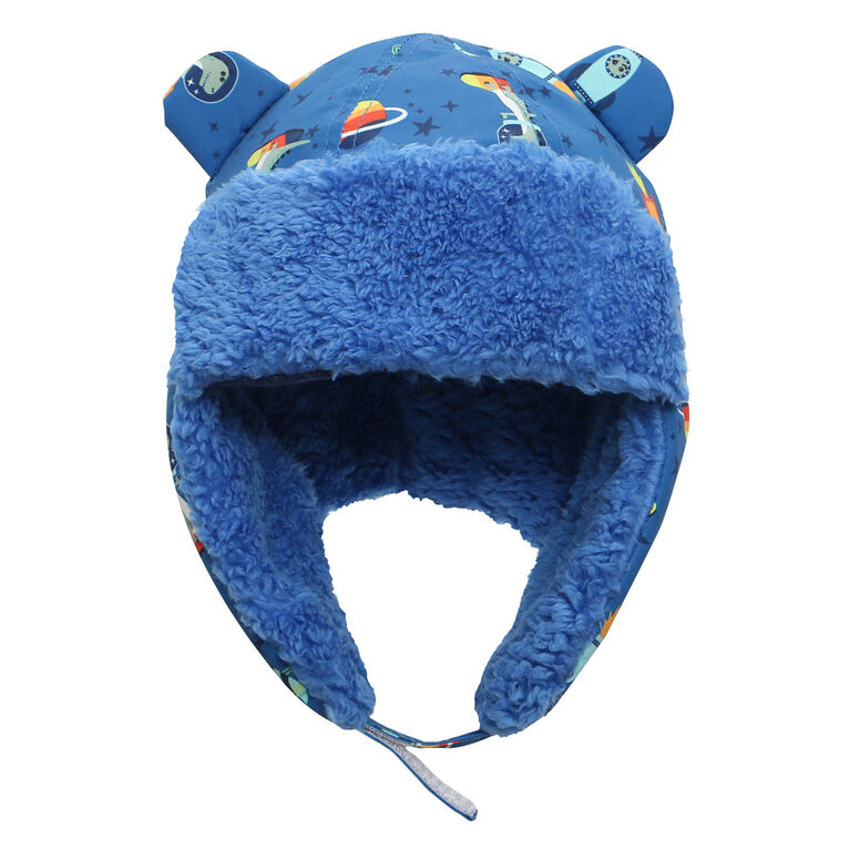 FlapJackKids - Baby, Toddler, Kids, Boys - Water Repellent Trapper Hat - Sherpa Lining - Dino/Blue - Small 6-24 months