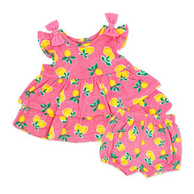 Robe à volants en popeline 2 pièces Sterling : rose citron