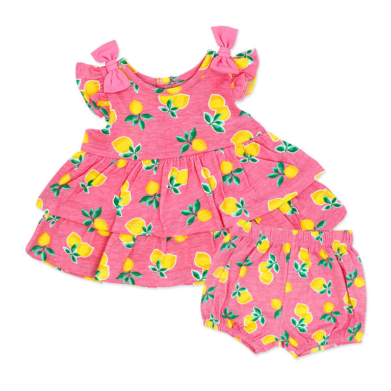 Robe à volants en popeline 2 pièces Sterling : rose citron