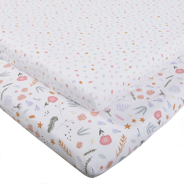 Baby's First by Nemcor, 2Pack Jersey Mini Crib Sheets, Floral Babies