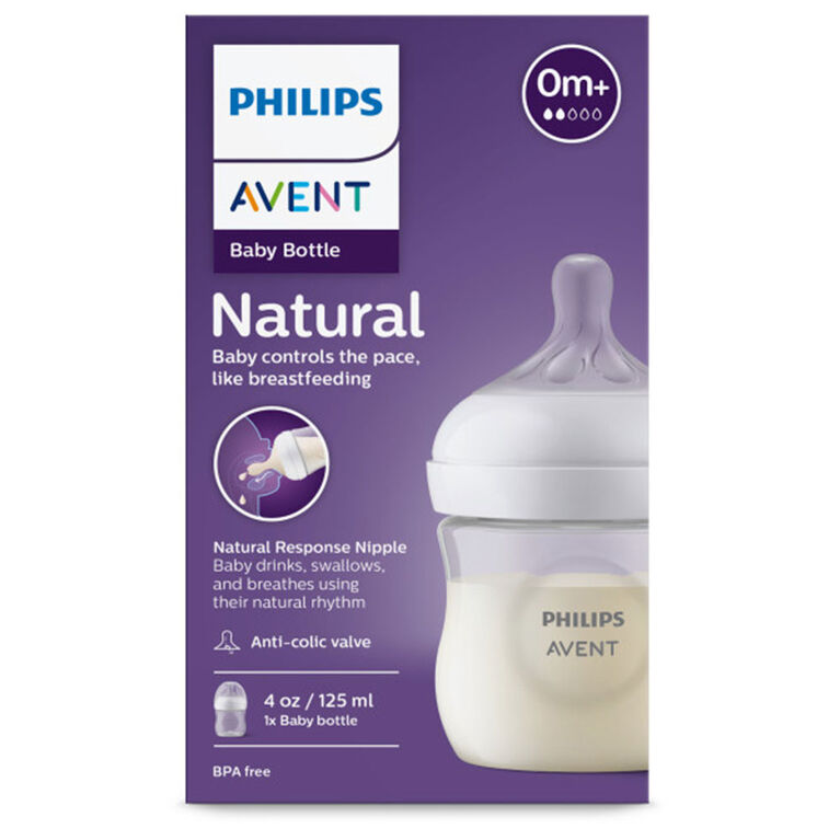 Philips Avent Natural Baby Bottle with Natural Response Nipple, Clear, 4oz,  1 pack, SCY900/01