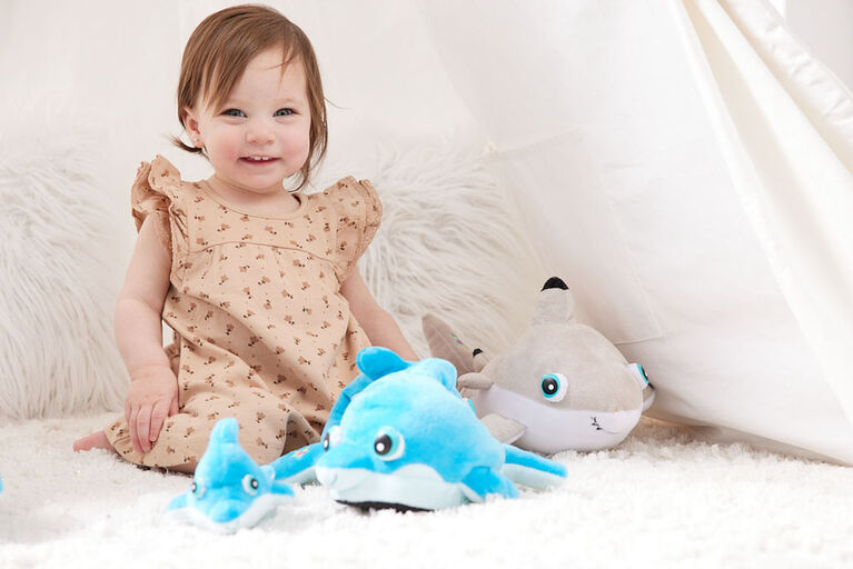 Ensemble NightBuddies and BabyBuddies Dauphin Turquoise de 15" and 5" en Peluche Yeux Lumineux