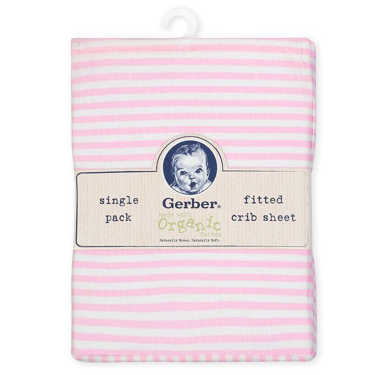 Gerber Organic Fitted Crib Sheet, Pink/White Stripe