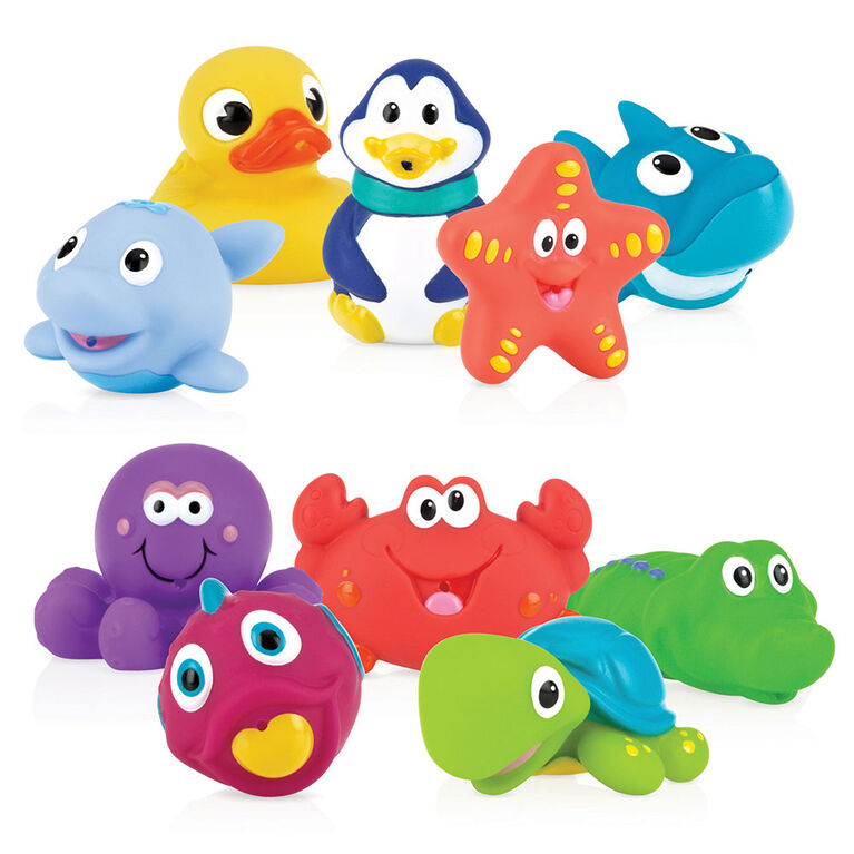 Ensemble de 10 jouets gicleurs pour le bain Little Squirts de Nuby.