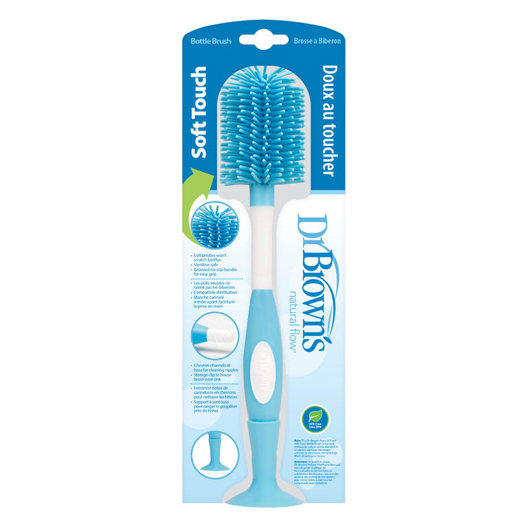 Brosse à biberon avec nettoyeur à tétine et support Bleu