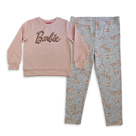Barbie 2 Piece Crew Set - Pink/Grey 4T
