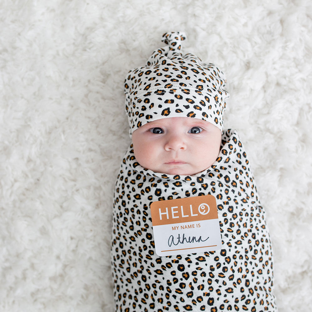 Lulujo Baby Hello World Newborn Bamboo Hat and Swaddle Blanket Set Leopard Babies R Us Canada