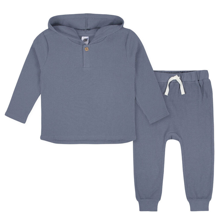 Gerber Childrenswear - Ensemble 2 pi&egrave;ces avec sweat &agrave; capuche et pantalon de jogging en tricot gaufr&eacute; bleu pour tout-petits gar&ccedil;ons 3T