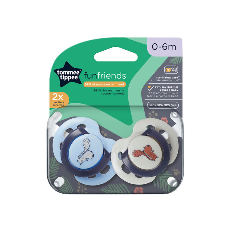 Tommee Tippee Fun Style Pacifiers, Includes Steriliser Box (0-6m, 2 Count)