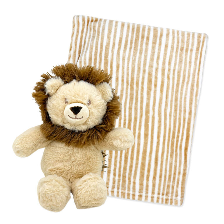 Jesse & Lulu Fleece Blanket with Tan Lion Toy