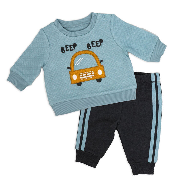 Baby Mode 2 Piece Fleece Pant Set: Beep Beep Car 9M