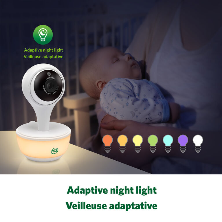 LeapFrog LF815-2HD Moniteur de bébé Wi-Fi 1080p à 2 caméras avec accès à distance, affichage 720p haute définition de 5 po, veilleuse, vision nocturne couleur (Blanc)