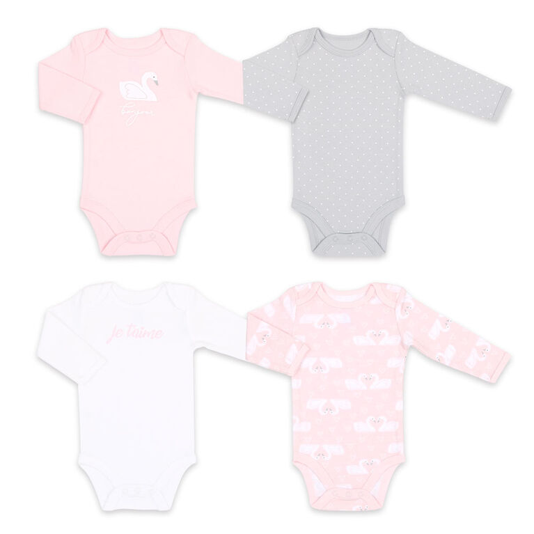 Koala Baby 4Pk Long Sleeve Bodysuit Swan, Preemie