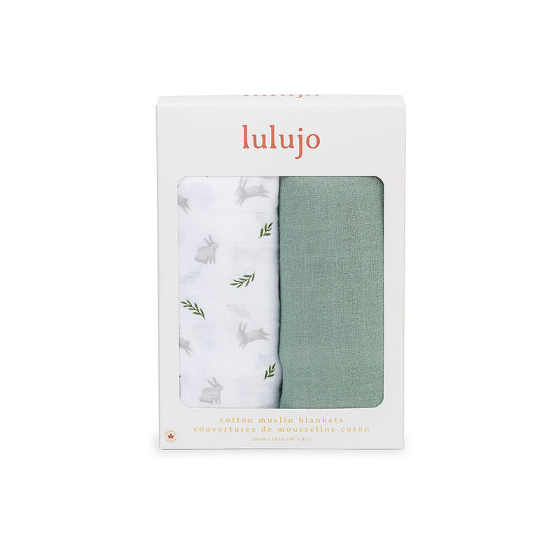 Lulujo - 2 Pack Cotton Muslin Swaddles - Bunny+Fern