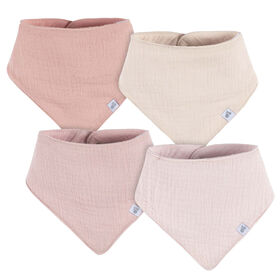Just Born - Lot de 4 Bavoirs Bandana en Mousseline - Rose
