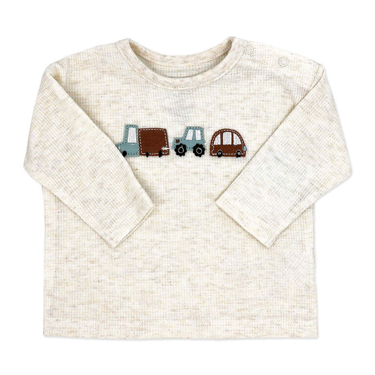 Baby Mode 3 Piece Waffle Pant and Hat Set: Tan Transportation 3M