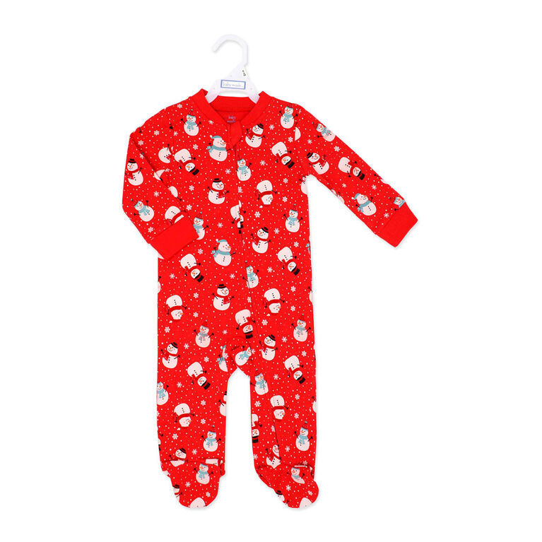 Baby Mode Grenouillère de Noël zippée en coton : Bonhomme de neige rouge 0-3M