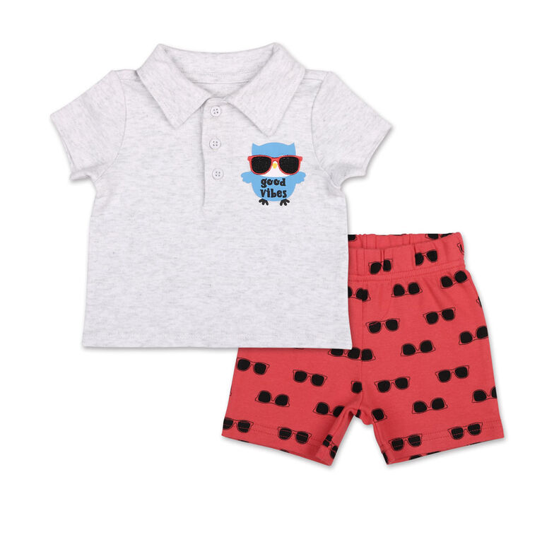 Ensemble 2 pièces Koala Baby « Good Vibes » - polo et culotte courte imprimée, Nouveau-né