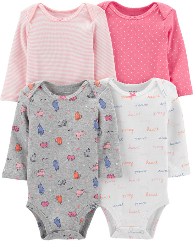Carter's 4-Pack Cats Original Bodysuits - Pink/Grey/Ivory, Newborn