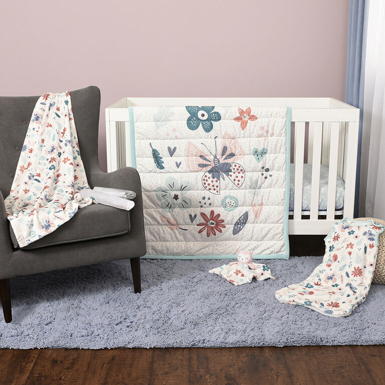 Baby's First by Nemcor 8 Piece Nursery Crib Bedding Set, Butterfly Wishes